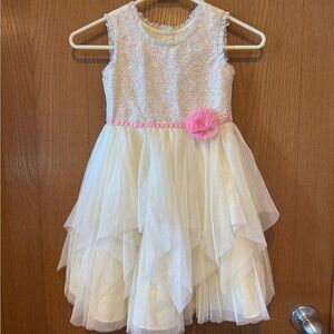 Jona Michelle Girls Size 5 Sequin Tulle Party Dress - Cream & Pink